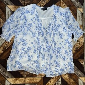 1. State Blue and White Floral Relaxed Blouse